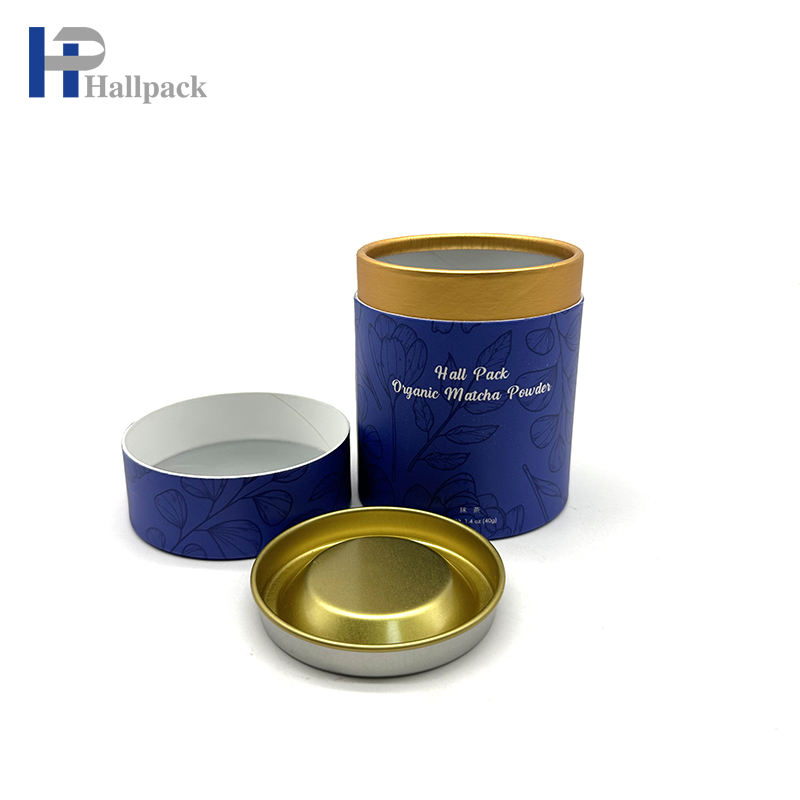 Высококачественный экологически чистый картонный контейнер для чая, кофе, матча, упаковка, пищевая бумажная трубка с железной крышкой