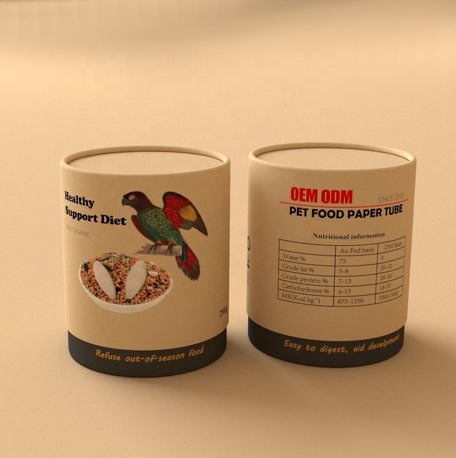 Изготовленная на заказ высокопроизводительная упаковочная бумажная трубка с плоской кромкой и цилиндрической формой, бумажная упаковка для корма для домашних животных