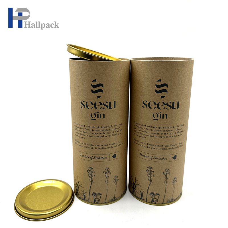 Новый дизайн, круглая картонная упаковка для чая, кофе, крафт-бумага, трубка с железной крышкой