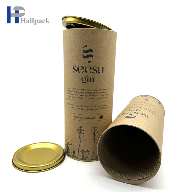 Новый дизайн, круглая картонная упаковка для чая, кофе, крафт-бумага, трубка с железной крышкой