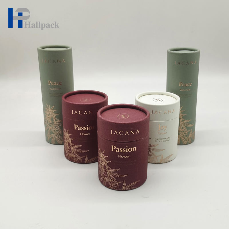 Экологичная перерабатываемая коробка для трубок из крафт-бумаги для свечей с золотой печатью, круглая коробка для чая