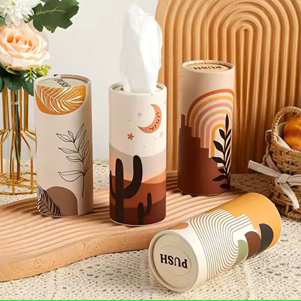 Высококачественная портативная упаковка для салфеток для лица, картонная цилиндрическая коробка, бумажная туба, упаковка для автомобильных салфеток