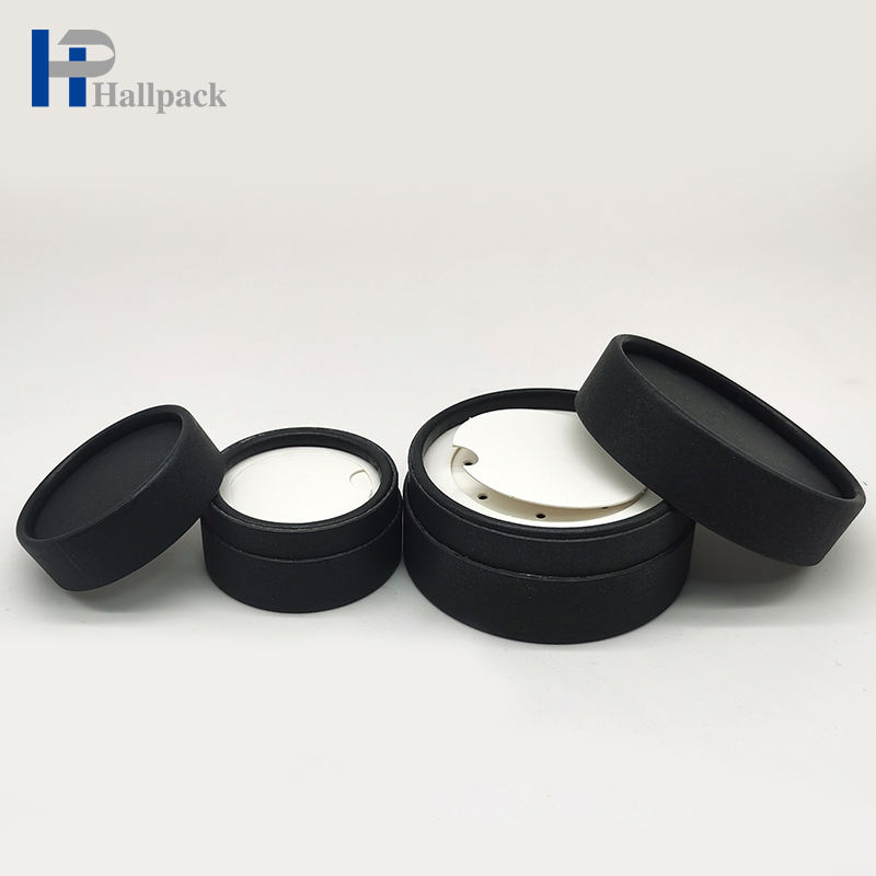 Черный косметический контейнер для рассыпчатой ​​пудры, бумажная упаковочная трубка с ситом, упаковка из крафт-бумажной тубы, тубы с печатью на заказ