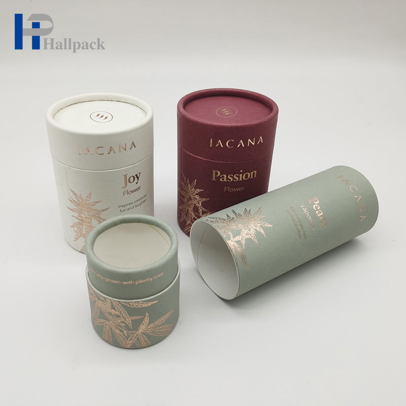 Экологичная перерабатываемая коробка для трубок из крафт-бумаги для свечей с золотой печатью, круглая коробка для чая