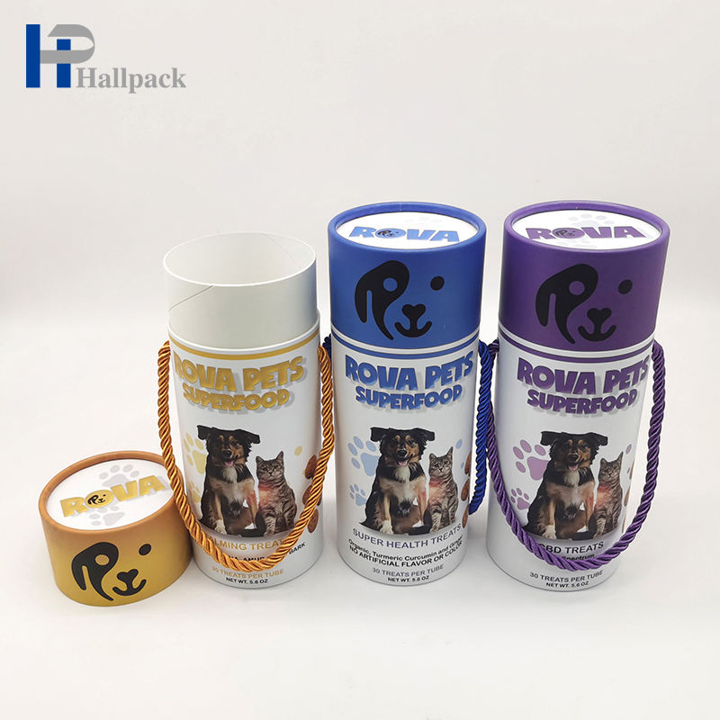 Изготовленная на заказ коробка трубки трубки гофрированной бумаги закусок любимца трубки цвета бумажная с ручкой