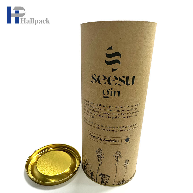 Новый дизайн, круглая картонная упаковка для чая, кофе, крафт-бумага, трубка с железной крышкой