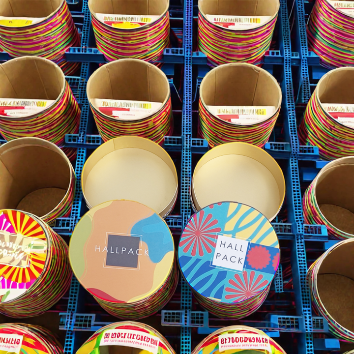 Биоразлагаемый переработанный материал. Индивидуальная печать. Крафт-твердый картон. Цилиндр. Бумажная трубка. Упаковка. Логотип Hallpack.