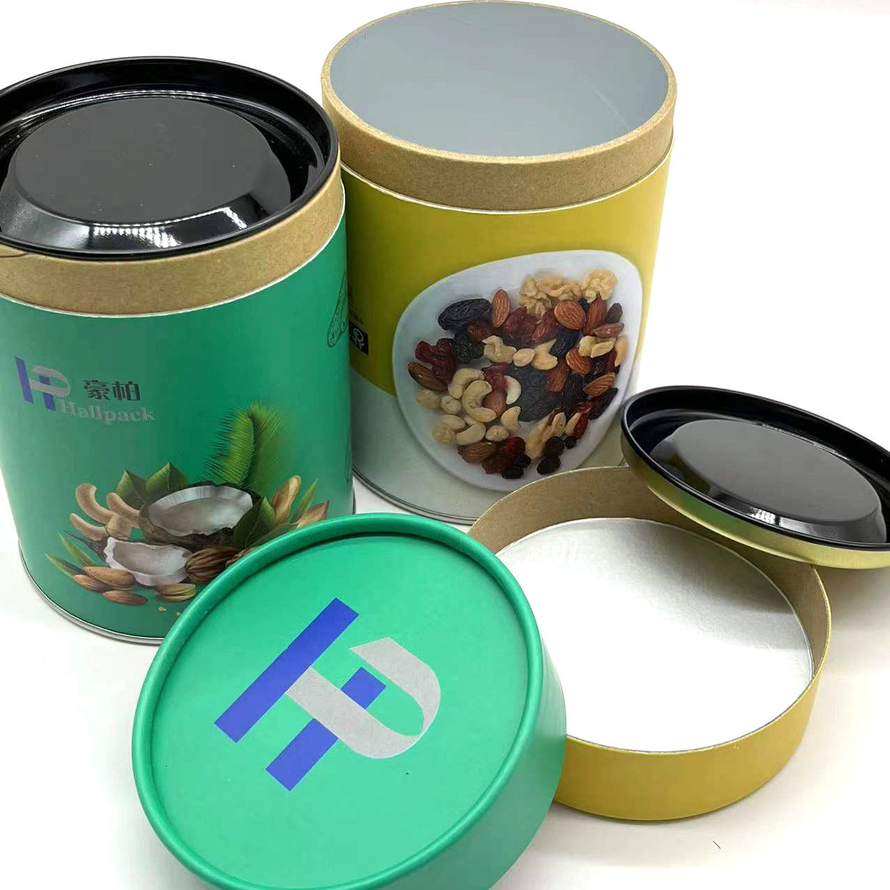 Оптовый контейнер для бумажных трубок для чая с круглой металлической крышкой и изготовленным на заказ логотипом