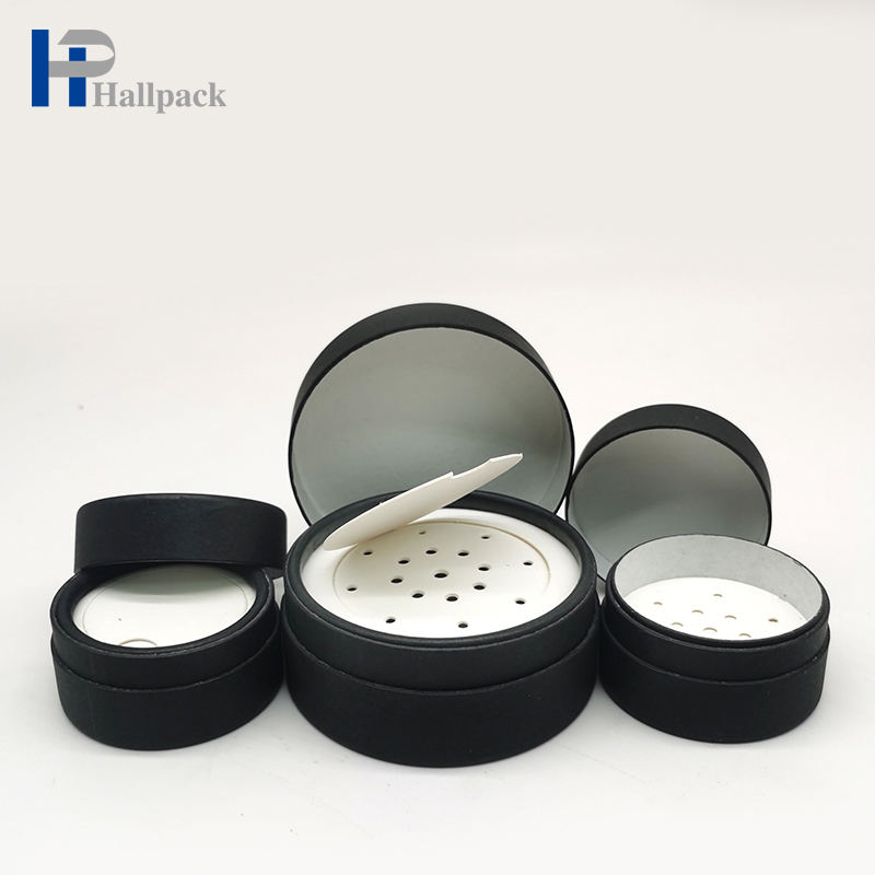 Черный косметический контейнер для рассыпчатой ​​пудры, бумажная упаковочная трубка с ситом, упаковка из крафт-бумажной тубы, тубы с печатью на заказ