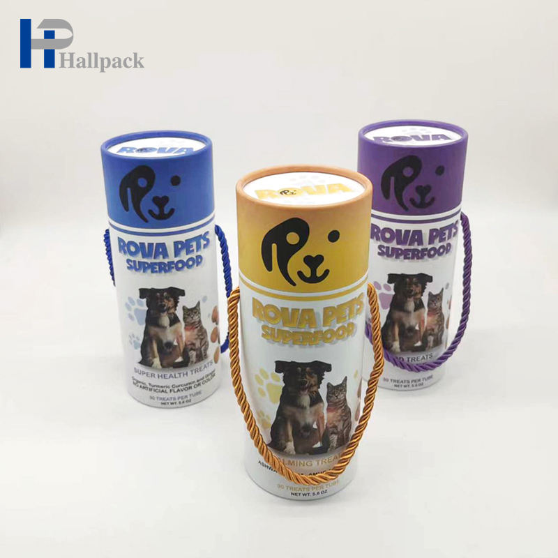 Изготовленная на заказ коробка трубки трубки гофрированной бумаги закусок любимца трубки цвета бумажная с ручкой