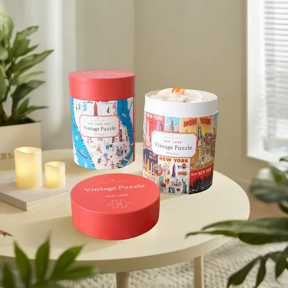 Индивидуальная печать, круглая коробка для трубок, упаковка из крафт-бумаги для свечей, модная головоломка, картонная упаковка для трубок
