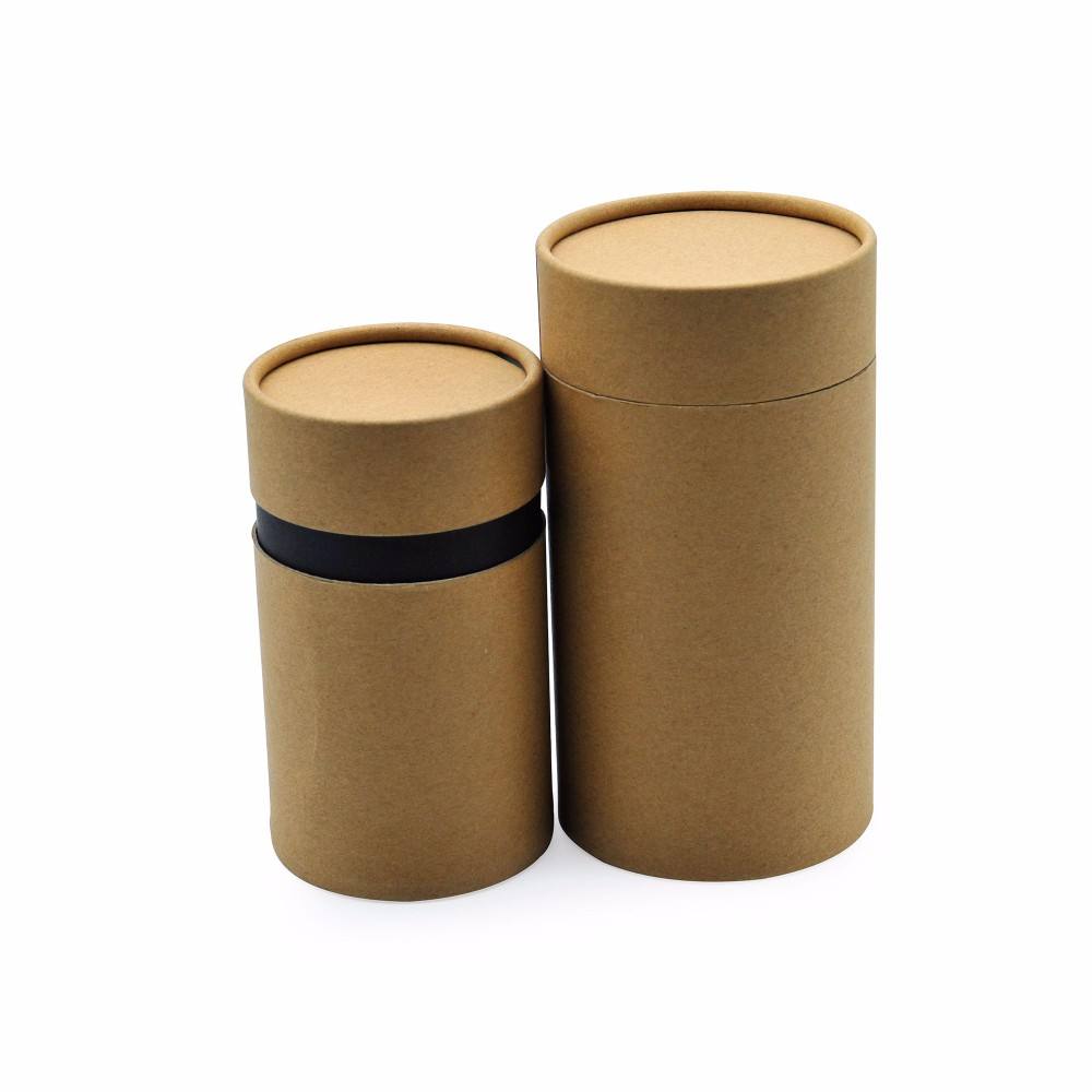 Горячая продажа напечатанной на заказ круглой коробки экологически чистого коричневого переработанного цилиндрического картона для упаковки футболок и поделок