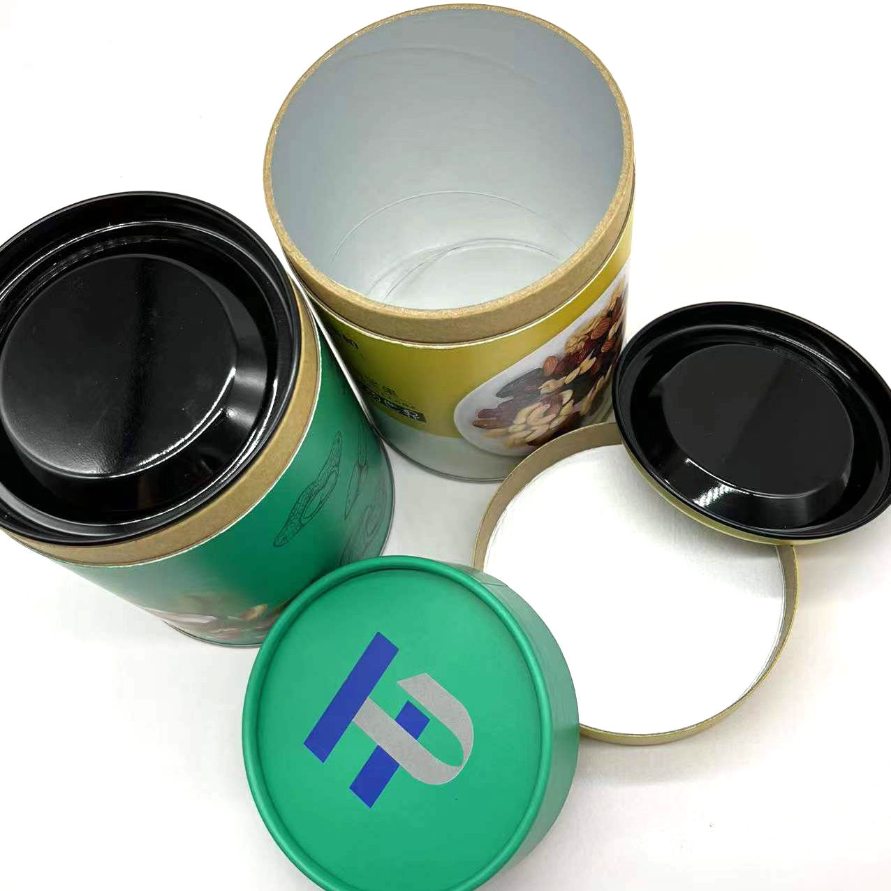 Оптовый контейнер для бумажных трубок для чая с круглой металлической крышкой и изготовленным на заказ логотипом